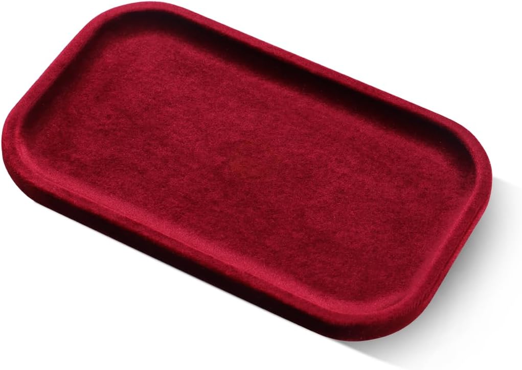 Resilient Velvet Jewelry Display Tray for Ring Earrings Bracelet Necklace / Red / 7.9 x 4.7