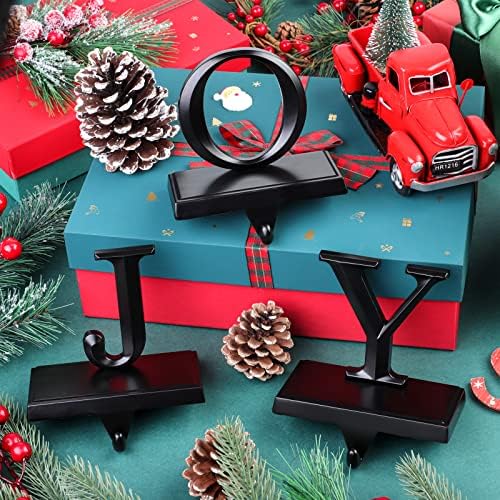 MCEAST Pack of 3 Christmas Stocking Holders Metal Mantel Stocking Clips Fireplace Stocking Hangers for Christmas Decoration, Black