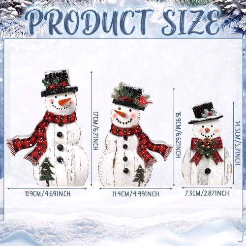 Barydat 3 Pcs Snowman Christmas Decorations Rustic Wooden Indoor Decor