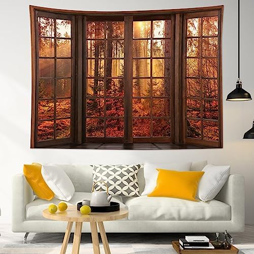 HVEST Forest Fall Tapestry for Bedroom Orange Decor,70.9L x 92.5W Inches