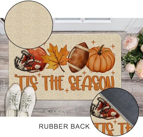 Hexagram Fall Door Mat, Fall Football Pumpkin Front Door Mat Outdoor Rug