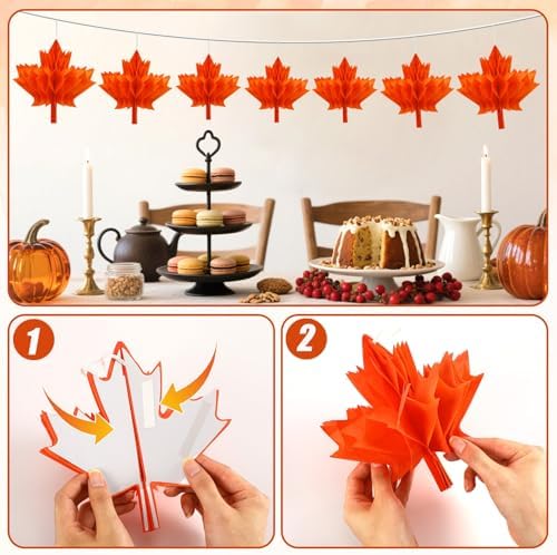 15Pcs Maple Leaf Honeycomb Decorations Fall Thanksgiving Decor