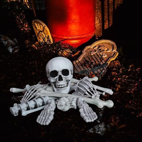 28 Pieces Skeleton Bones with Skull Bag of Plastic Bones Scary Groundbreakers for Halloween Yard Lawn Decoration (Gray)