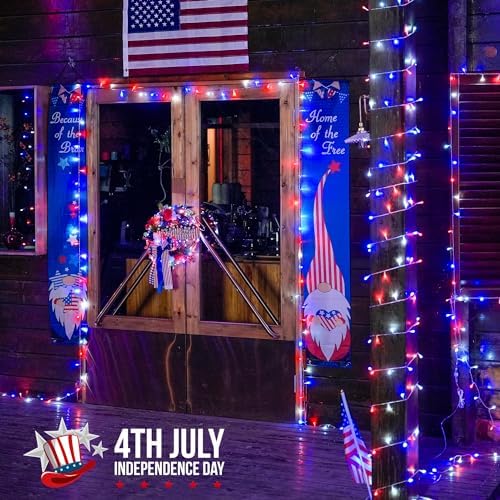 JMEXSUSS 2 Pack Red White and Blue Lights, 4th of July Lights Outdoor
