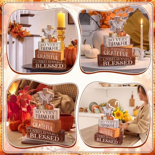 Moucuny 4 Pcs Fall Table Decoration for Home Religious Cross Stacked Signs