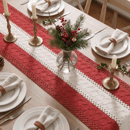Artoid Mode Rose Red Farmhouse Woven Table Runner 12x90 Inch