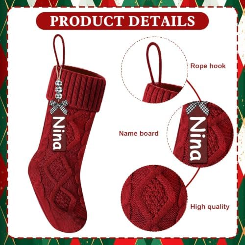 Christmas Stockings 18 Inches,Long Knitted Stocking with Name Tags