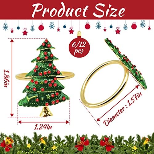 Legigo Set of 12 Christmas Tree Napkin Rings Set- Metal Xmas Napkin Ring Holders for Cloth Napkins, Christmas Holiday Party Dinner Table Decoration