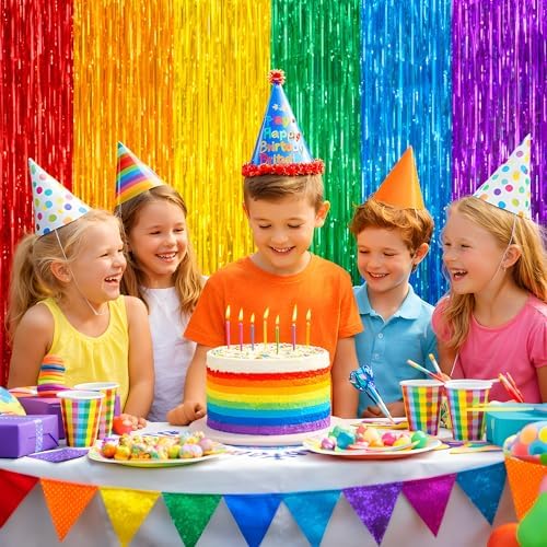 OHOME Back to School Decorations - Rainbow Streamers Backdrop Banner - Last Day of School Decorations for Classroom Decor | Rainbow Party Decorations for Cinco De Mayo Engagement Pride Fiesta Birthday
