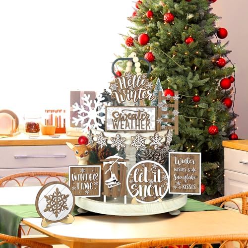 FairySandy Winter Tiered Tray Decor Winter Snowman Snowflakes