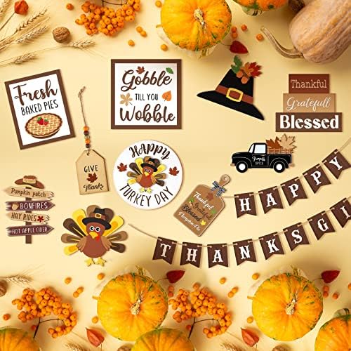 Tatuo 27 Pcs Fall Thanksgiving Tiered Tray Decoration Turkey Thanksgiving Table Decoration Fall Farmhouse Rustic Wooden Sign Truck Turkey Baked Pies Autumn Home Kitchen Decorative Tray