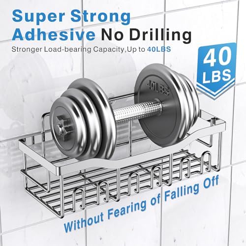 EUDELE 5-Pack Adhesive Shower Caddy Organizer, Large Capacity Rustproof Stainless Steel Shower Shelves, No Drill