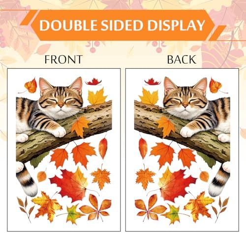 JarThenaAMCS 9 Sheets Hello Fall Window Clings Autumn Cat Maple Leaves Window Stickers Double-Sided Glass Decals for Thanksgiving Home Classroom Office Party Decoration