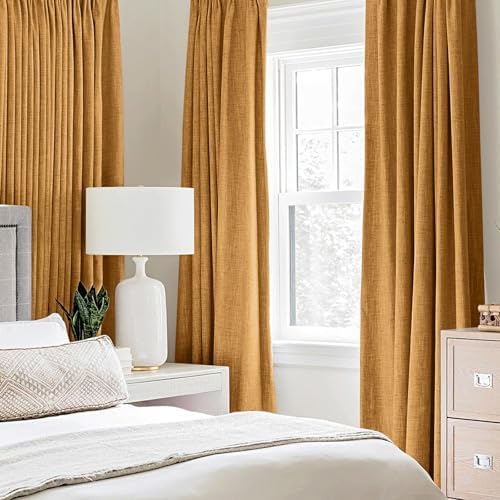 MIULEE 100% Blackout Linen Curtains for Bedroom 52x108 Inch Mustard Yellow