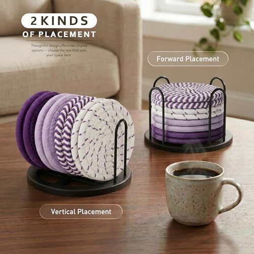 Lazebox Coasters Set of 8 for Drinks, 4 Inch Large Coasters for Coffee Table, Tabletop Protection for Hot & Cold