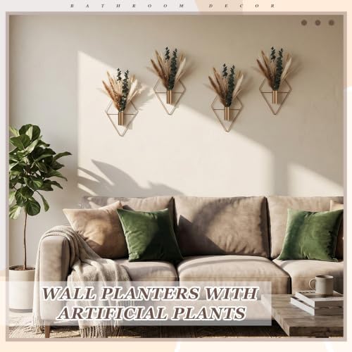 Jexine 2 Pcs Hanging Artificial Planters Wall Decor, Antique Copper, Pampas