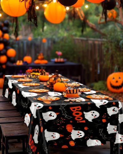 Pureegg Plastic Table Cloth Disposable 54x108 Inch 10 Pack Halloween Black