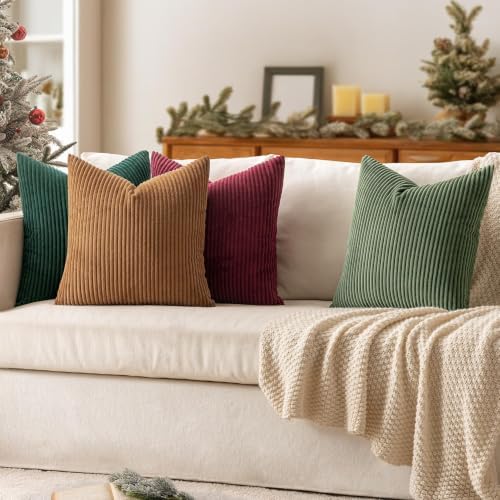 MIULEE Soft Corduroy Decorative Throw Pillow Covers Christmas Green 22x22