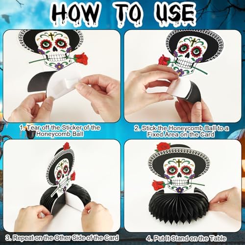 JULMELON 8Pcs Day of the Dead Decorations, Honeycomb Table Centerpieces