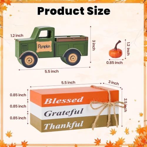 OLANRUN Fall Decor for Home, 9 Pcs Wooden Fall Table Decor with 3 Books, 3D Truck, 5 Pumpkins, Autumn Thanksgiving Decorations for Indoor Home Table Centerpieces Kitchen Tiered Tray Office Mantel