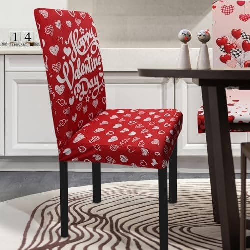 Valentine Chair Covers Set of 4 Valentines Heart Chair Back Covers Valentine Dining Chair Covers for Party Kitchen Removable Valentines Decorations