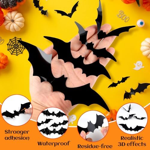NEBURORA 36 Pcs Halloween Bats Wall Decor Realistic 3D Scary Bat Sticker