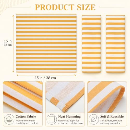 Funnymoom 12 Pcs Yellow Striped Cloth Napkins Reusable Table Supplies