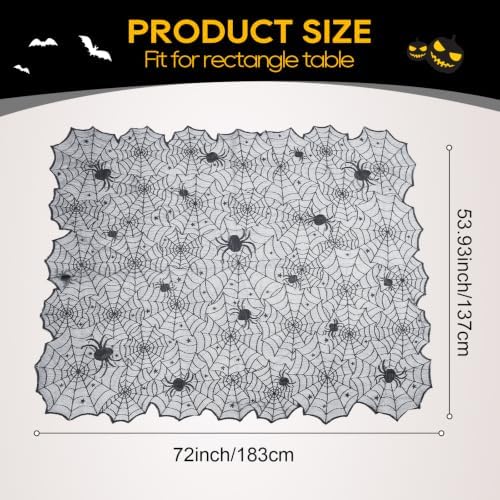 eZAKKA Halloween Tablecloth 54"x72" Black Lace Spider Web Table Cloth