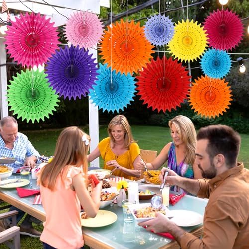 BestoFun 12PCS Paper Fans Mexican Party Decorations Tissue Paper Flowers Decorations for Girl Groovy Birthday Baby Shower Wedding Bachelorette Room Wall Hanging Décor