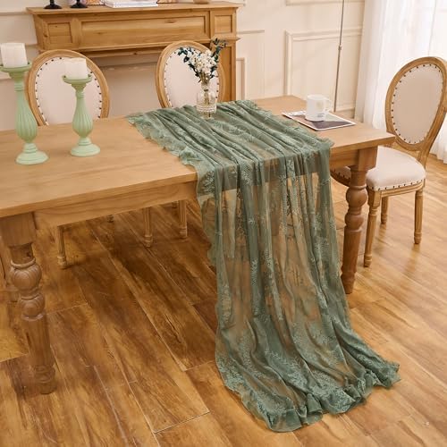 Sage Green Lace Tablecloth, Floral Rectangular Table Cloth 55”x40”