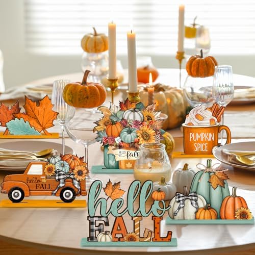 Yousoontic 6 Pcs Fall Thanksgiving Table Decor, Classic, Orange and Blue