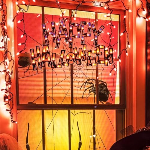 LAMPHOME 16'' Decorations Window Silhouette, Light Up Window Lights, Lighted Happy Halloween for Party Home Tabletop Ornaments