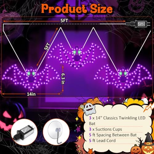 6-Pack 14" Halloween Classics Twinkling LED Bat Window Lights