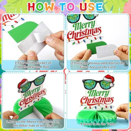 10 Pcs Summer Christmas Decorations, July Summer Christmas Table Honeycomb Hawaiian Christmas Party Toppers Summer Beach Decorations for Christmas Holiday Supplies