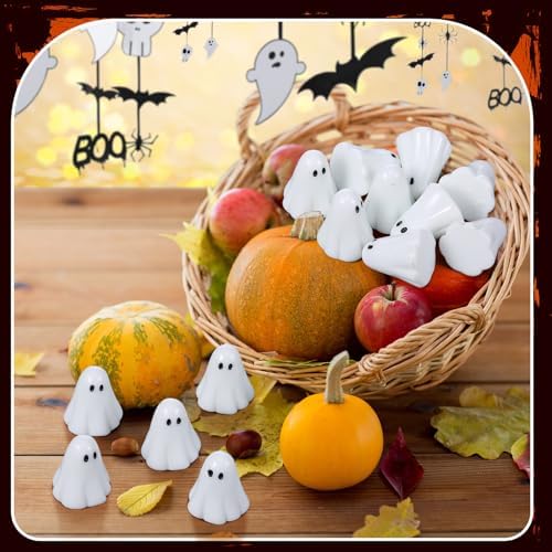 RoundFunny 50 Pcs Luminous Halloween Ghosts Miniature Resin Figurines Bulk