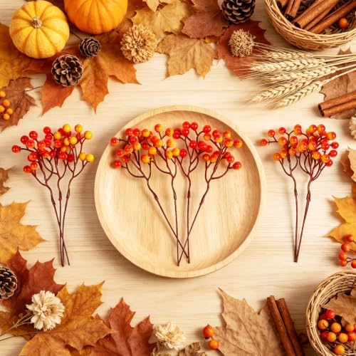 Fangoo 20 Pack 7 Inch Fall Artificial Orange Berry Stems Orange Berries Picks Holly Berry Branches Decorations for Tree Ornaments Fall Bouquets Wreath DIY Crafts Thanksgiving Harvest Autumn Home Decor