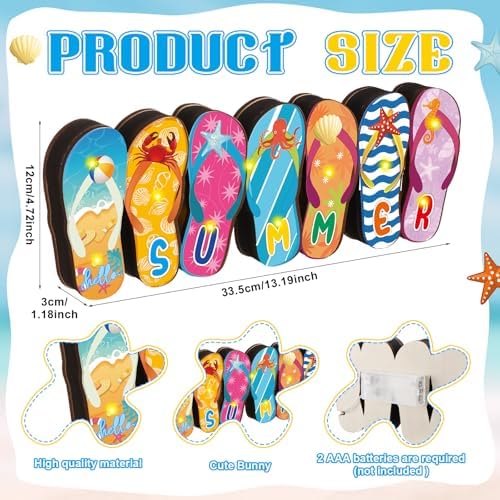 Yousoontic Summer Beach Flip Flop Table Centerpiece Decor - 3D Wooden Slippers Sign with LED Lights, Hawaii Luau Tropical Decor for Home Mantel, Desk & Party