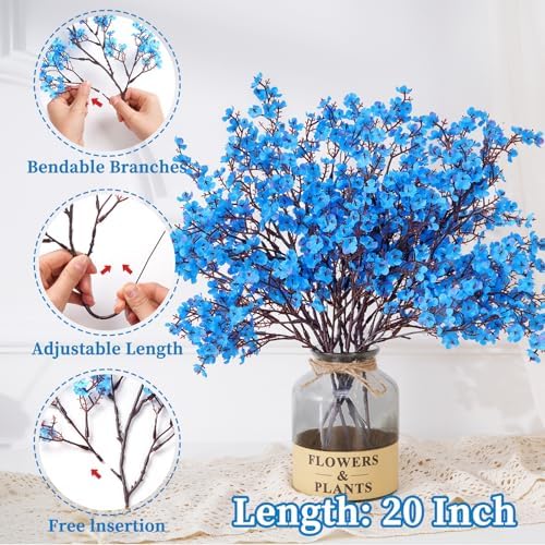 10 Pcs Fake Flowers, Real Touch Babys Breath Artificial Flowers, Blue