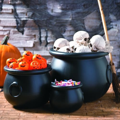 Fun Express Plastic Cauldron, Black, 3 Piece Set