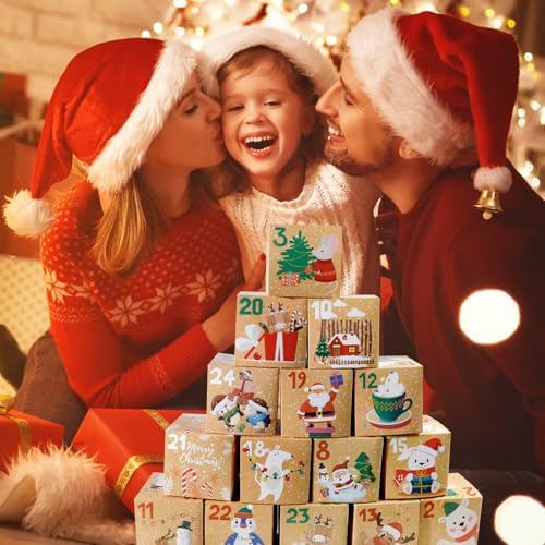 ONESING 24 Pcs DIY Christmas Advent Calendar Boxes for 2026, 24 Days Countdown Calendar Gift for Adults and Kids Christmas Cardboard Number Boxes Make & Fill Your Own Advent Calendar Boxes, Lovely Xmas Kraft Papper Box