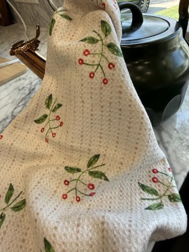 3 Pack|| Double Sided Dish Towels || Waffle Weave Microfiber || Highly Absorbent || Hanging Loop || Dish Cloths || Modern || Designer Prints || Lights (Christmas Quilt)
