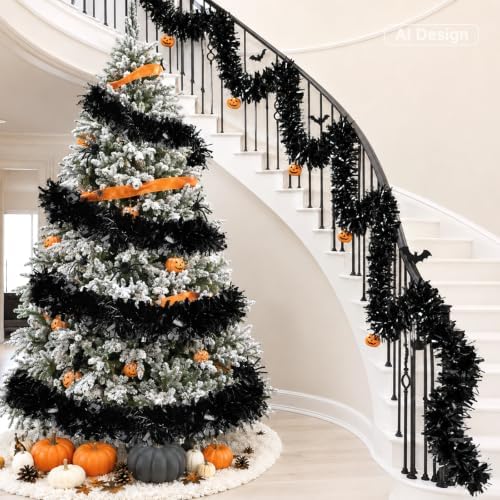 KINGLAKE Halloween Black Tinsel Garland 33 FT