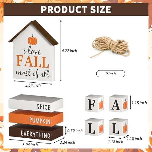 Fall Decorations Pumpkin Faux Books, 8 Pcs Fall Tiered Tray Decor Book Stack Wooden Signs, Farmhouse Rustic Wooden Decor for Home Kitchen Office Table