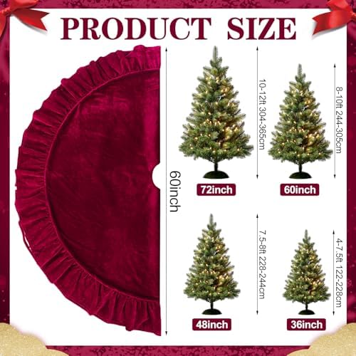 Velvet Christmas Tree Skirt, 60 Inches, Bow Style, Red