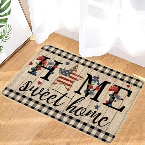 ORTIGIA 4th of July Patriotic Home Sweet Home Doormat Independence Day Memorial Day Welcome Door Mats Non-Slip Durable Entrance Mat for Home Entrance Entry Yard Floor Patio 17x36 INCH