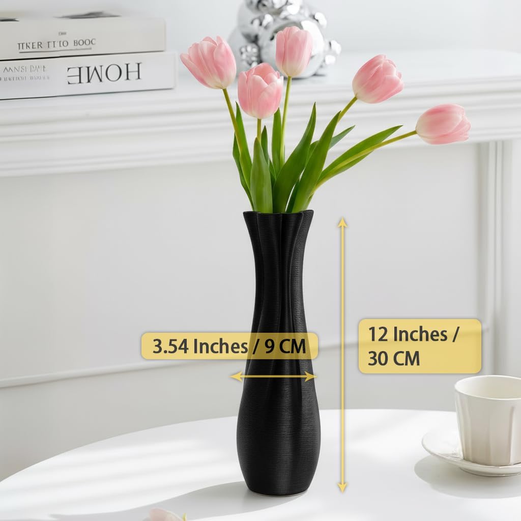 Black Ceramic Decorative Vase / Black-b, 12 Inch