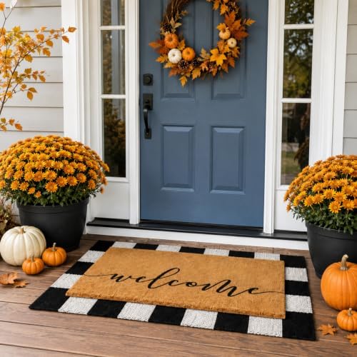 Tinideya 2 Pcs Fall Welcome Layered Doormat Set for Front Porch