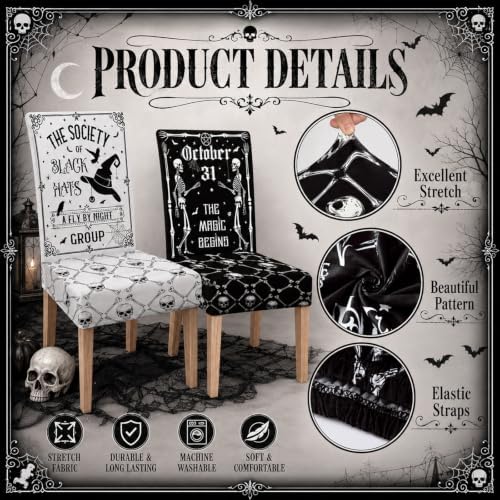 Moukeren 6 Pcs Halloween Black and White Dining Chair Covers