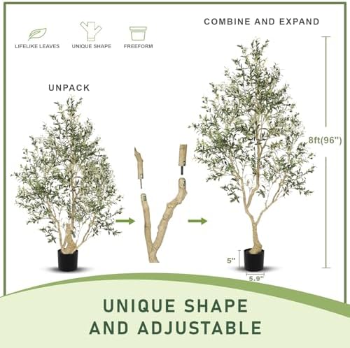 LYERSE Faux Olive Tree 8ft with Large Olive Branches and Lifelike Olive