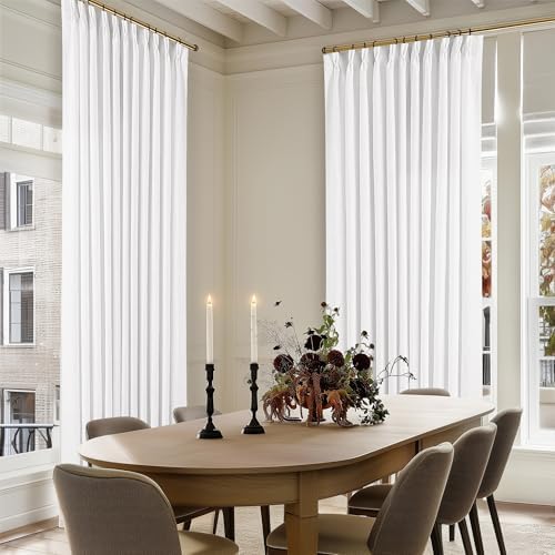 TWODRAPES Snow White Pinch Pleat Semi Sheer Linen Curtains W70xL108 1 Panel
